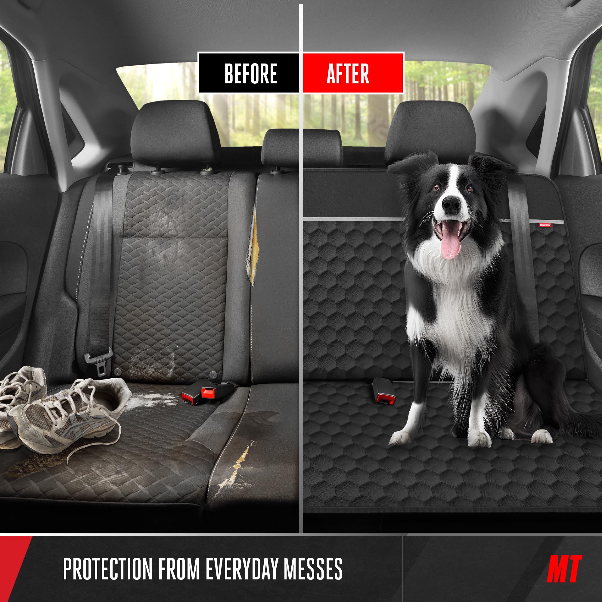 Funda resistente a arañazos de Motor Trend para asiento trasero soporta perros grandes.