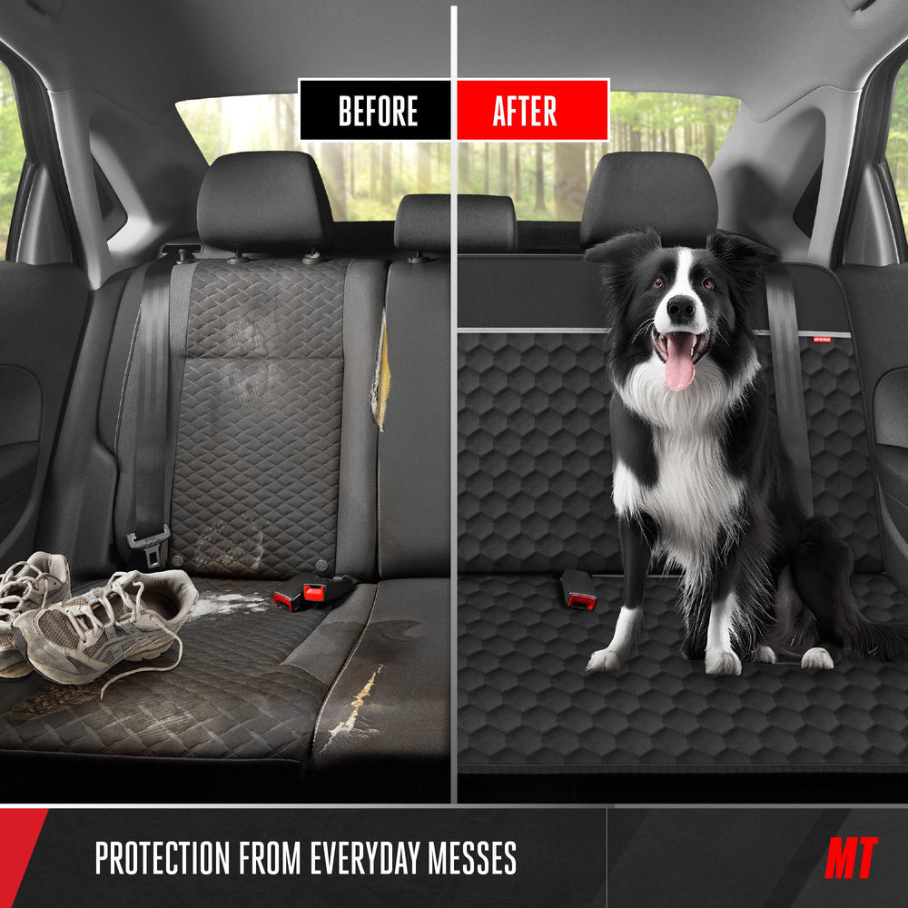 Funda resistente a arañazos de Motor Trend para asiento trasero soporta perros grandes.
