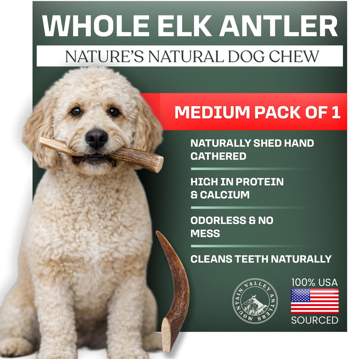 Mountain Valley cuerno-alce-perro, masticable y duradero para perros activos