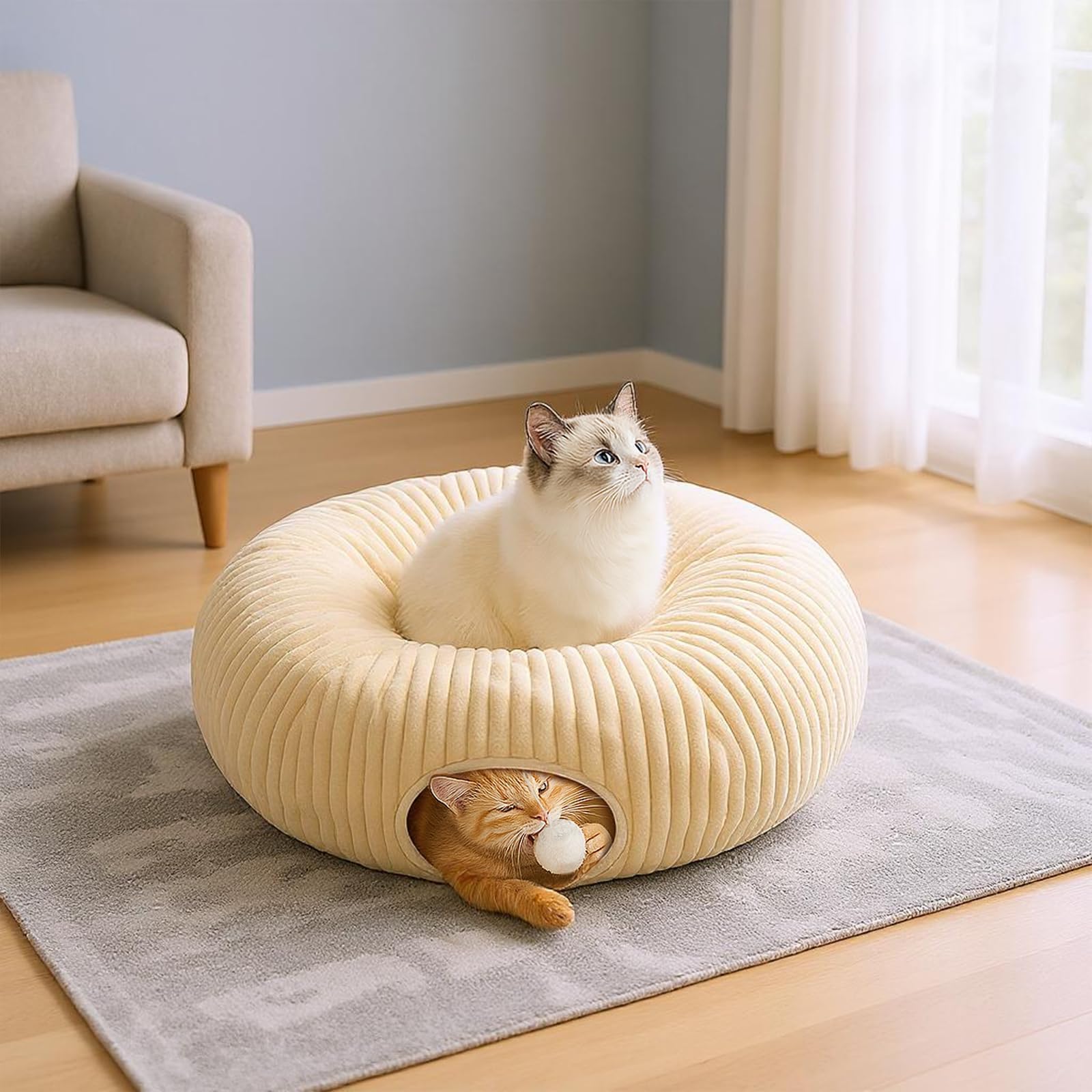 MOYMO túnel-gato-diseño-redondo encaja en espacios modernos