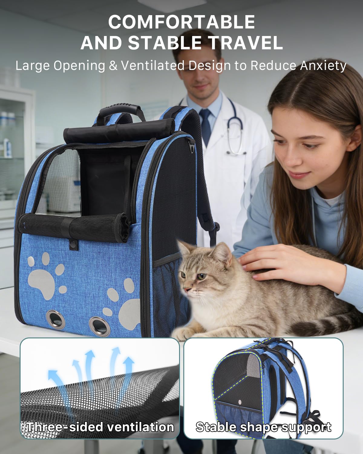 La Moysoon mochila gato bolsillos laterales para guardar accesorios.