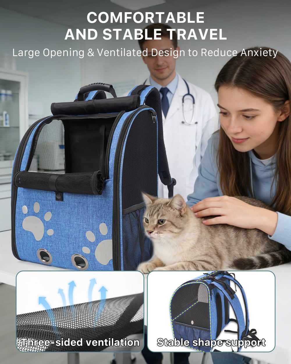 La Moysoon mochila gato bolsillos laterales para guardar accesorios.