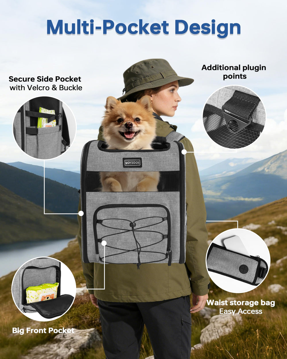 Moysoon Mochila Portaperro Bolsillos Organizativos para accesorios y snacks