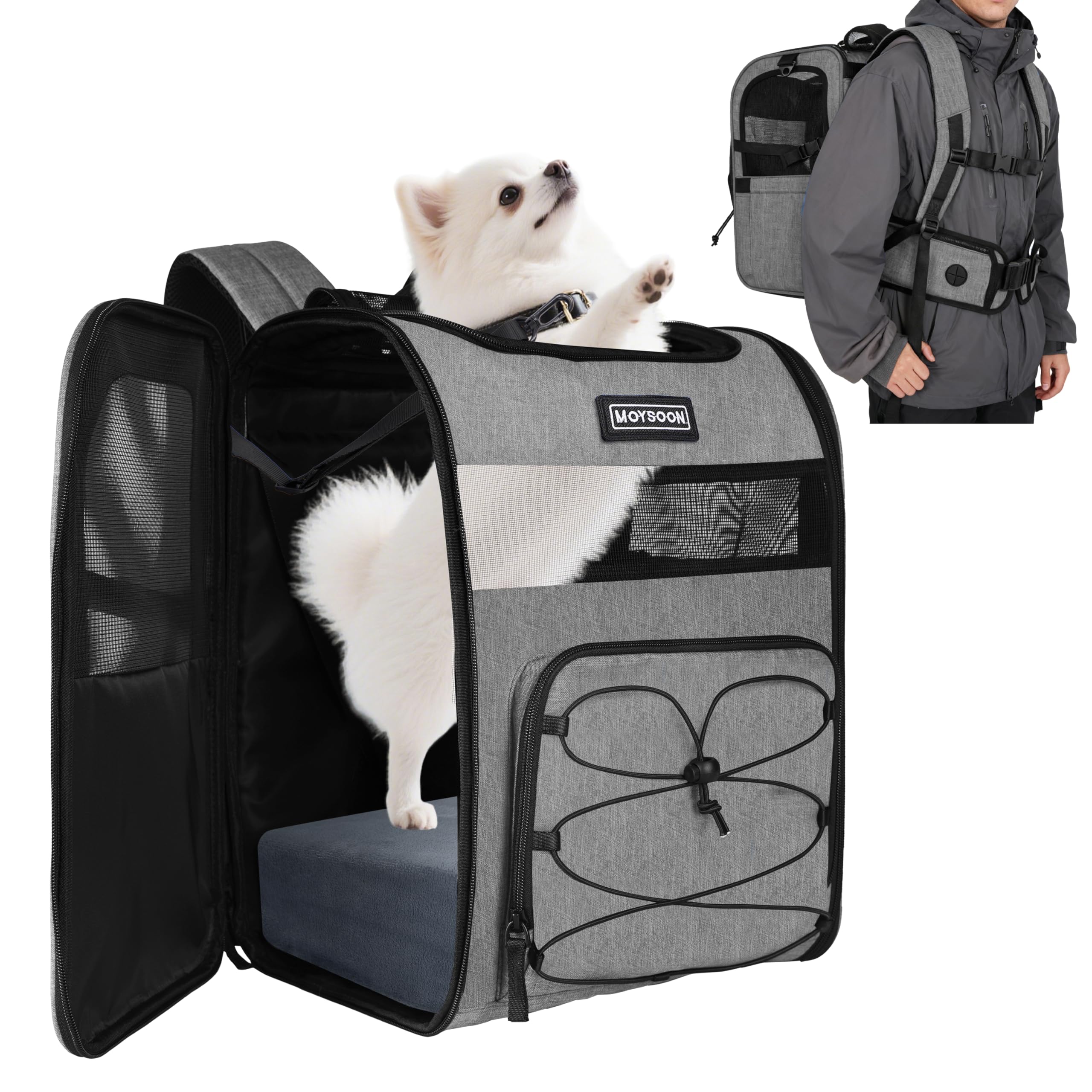 Moysoon Mochila Portaperro Trekking: vista frontal para comodidad en caminatas
