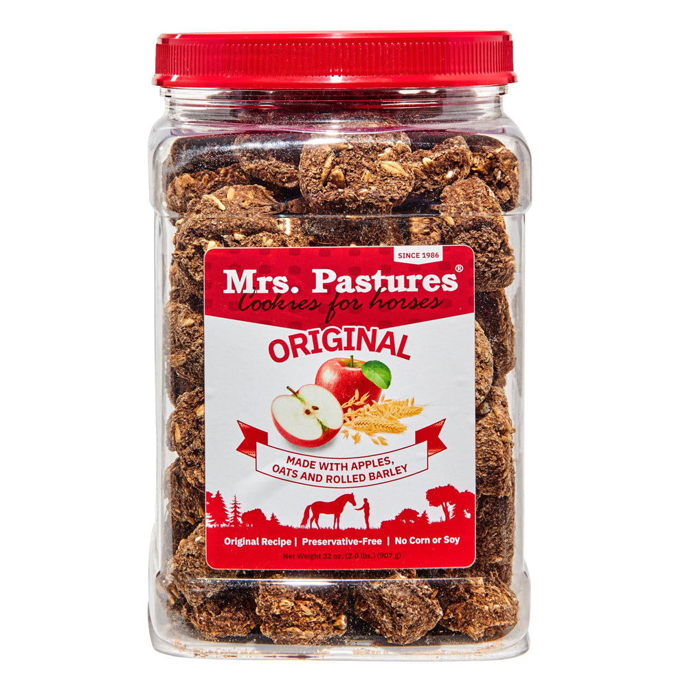 Galletas para caballos Mrs. Pastures con manzana y avena, sabor natural.