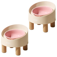 MS!MAKE SURE tazón cerámico elevado con base de madera Rosa, diseño cómodo para comer