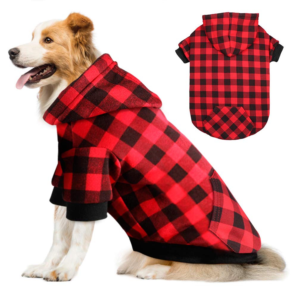 Mtliepte sudadera para perros en cuadros rojos con capucha y bolsillo para paseos.