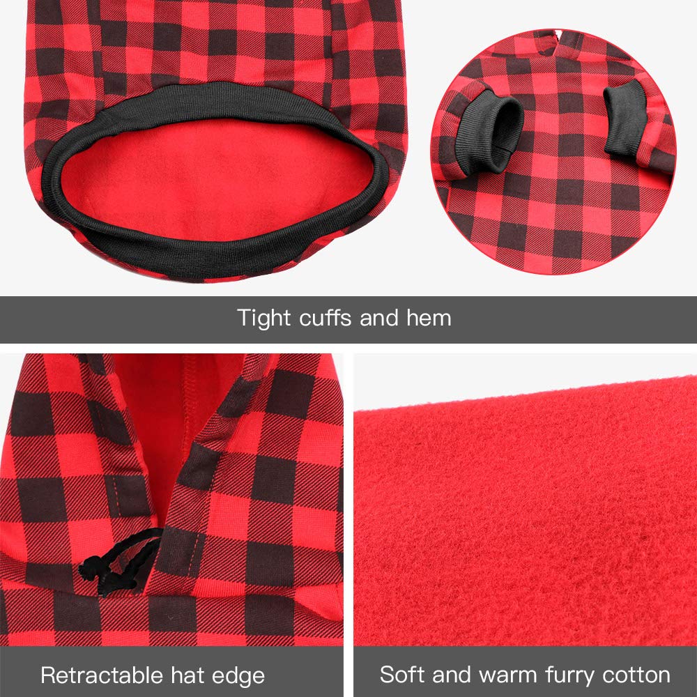 Mtliepte sudadera para perros, tejido suave en cuadros rojos para uso diario.