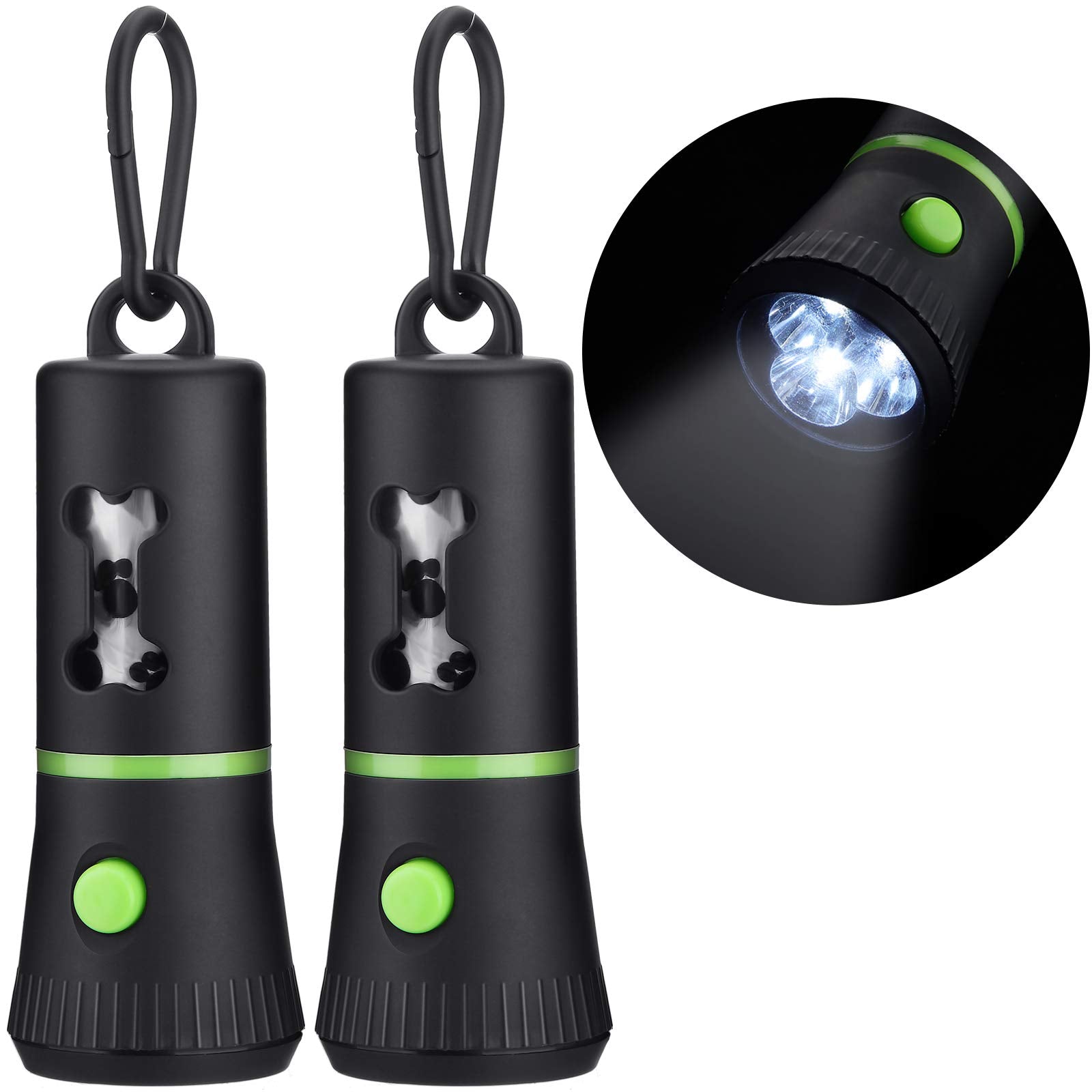 Mudder dispensador con linterna LED para bolsas de excremento canino, visión clara en paseos.
