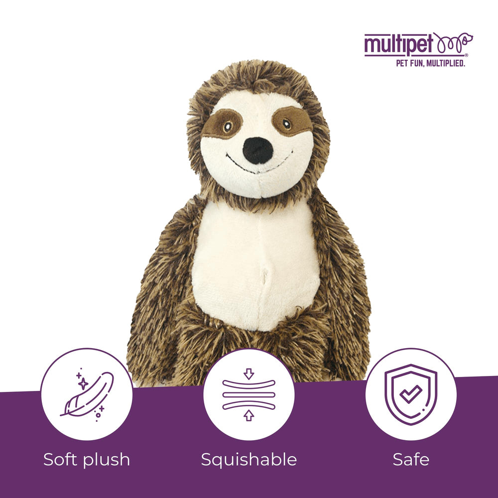 Multipet Bark Buddies Perezoso con brazos colgantes para sacudir y lanzar.