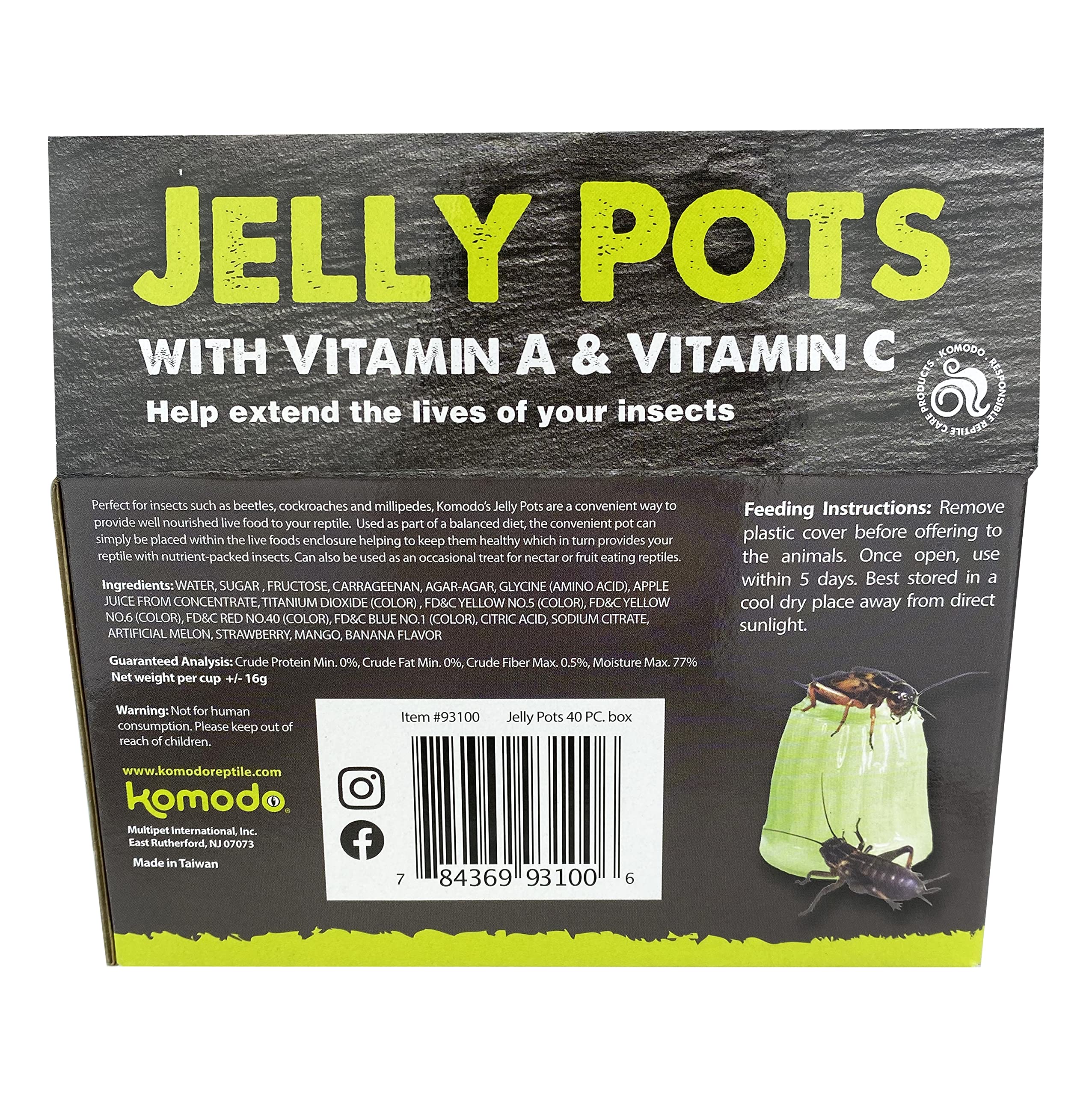 Exhibición de 40 porciones Komodo Jelly Pots Fruta para alimentación práctica