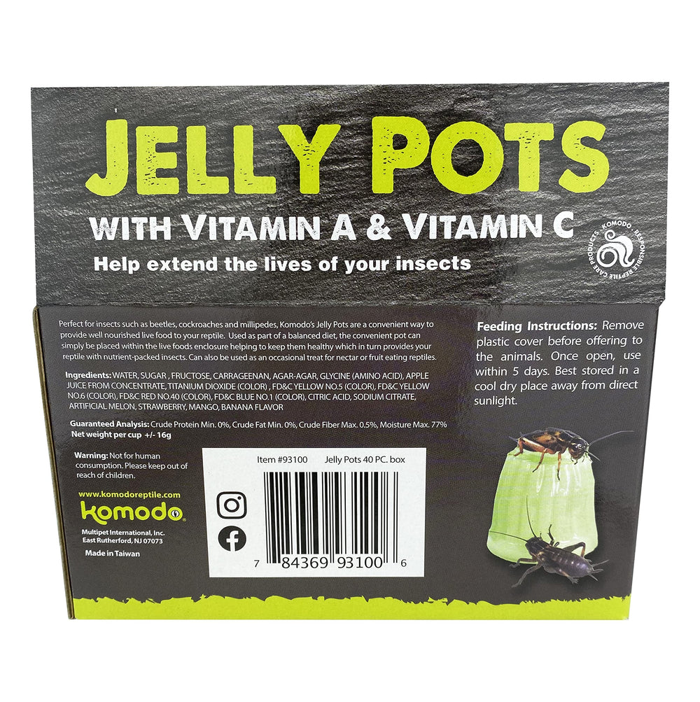 Exhibición de 40 porciones Komodo Jelly Pots Fruta para alimentación práctica