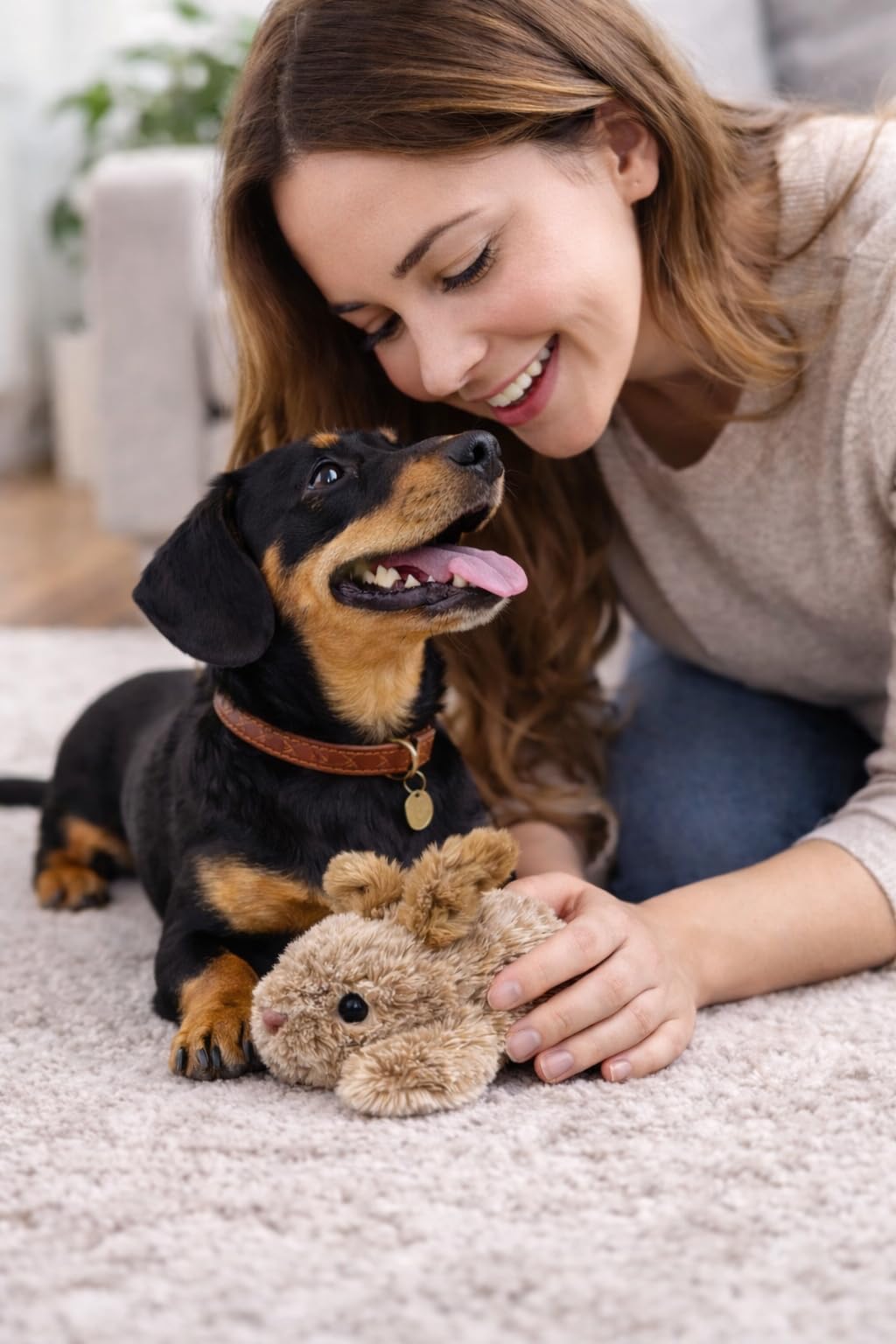 Multipet Thumperz peluche gris duradero, resistente para juego diario.