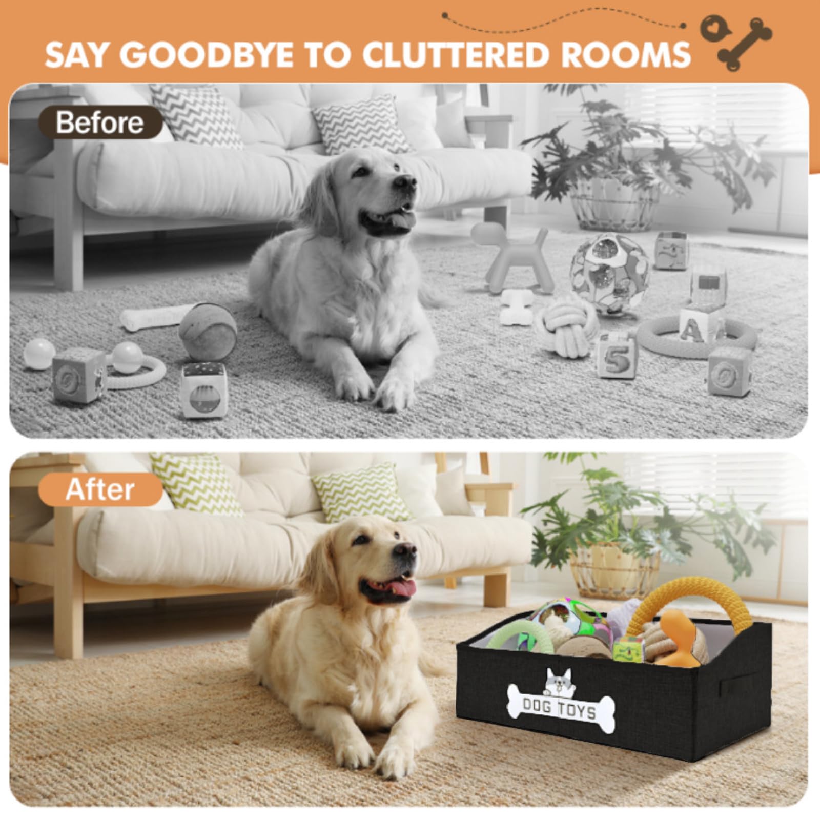 Mutiearo cesta-juguetes-perro-capacidad-grande, guarda juguetes y accesorios.