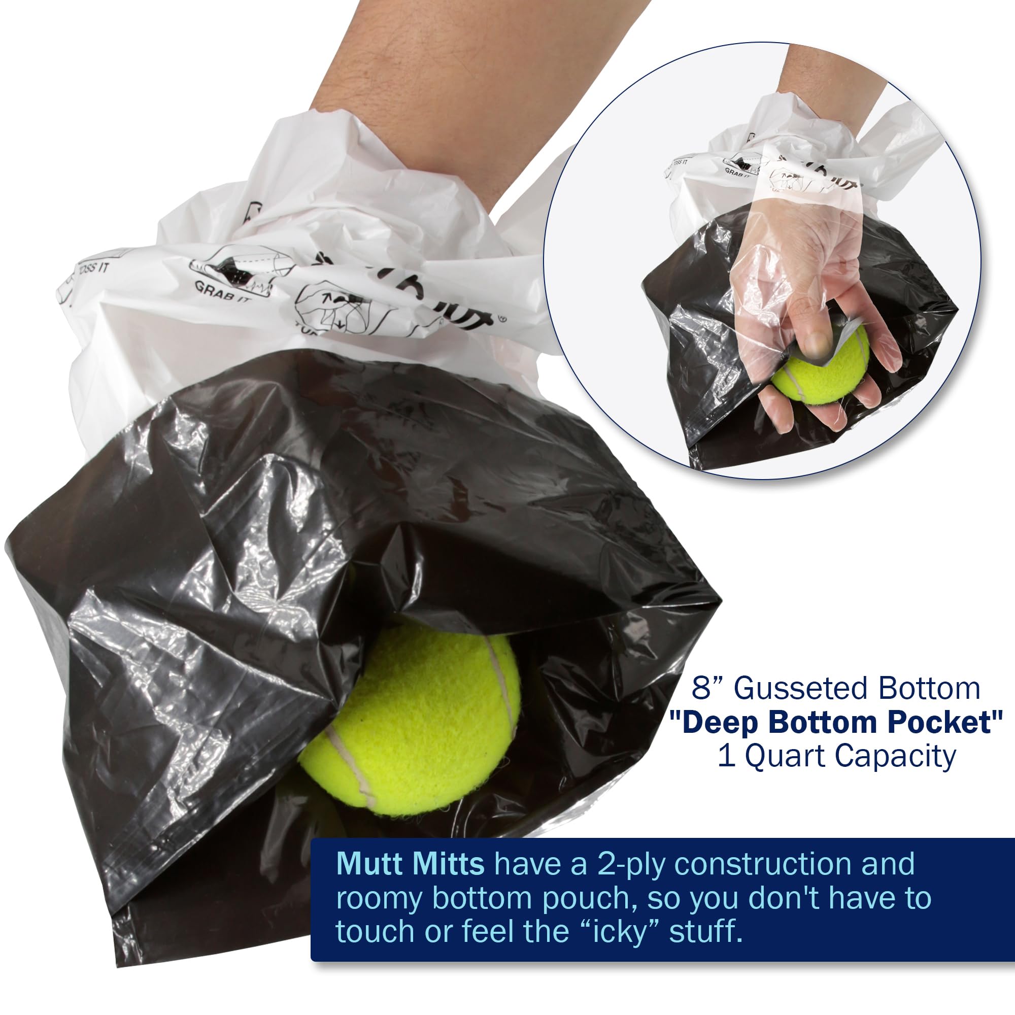 Mutt Mitt: bolsa de tamaño 9x12.75 pulgadas con mitón en la base.