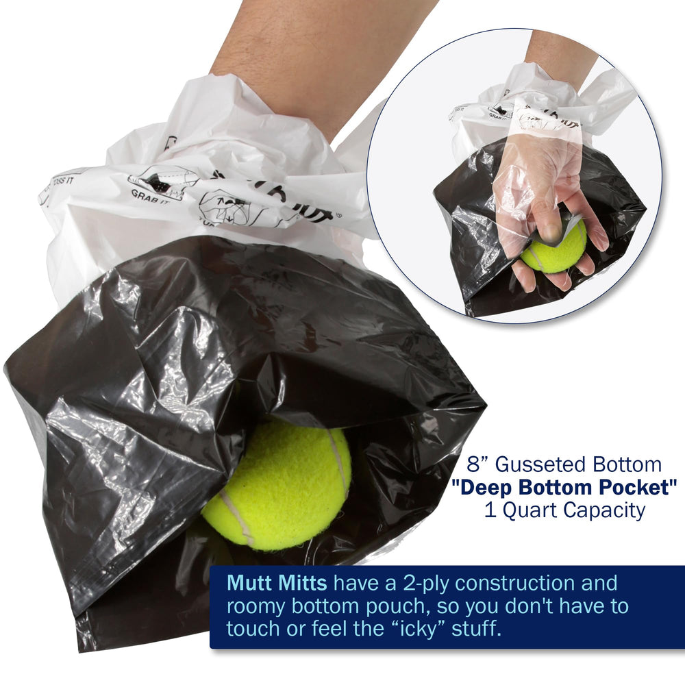 Mutt Mitt: bolsa de tamaño 9x12.75 pulgadas con mitón en la base.