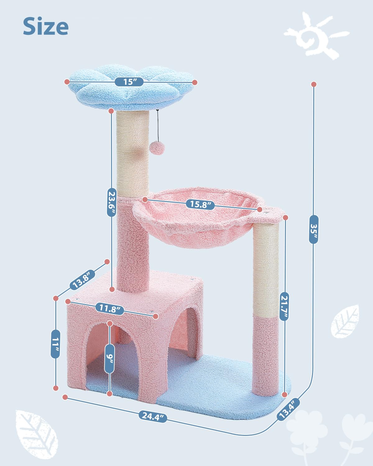 MUTTROS árbol para gatos, percha azul para vistas elevadas.
