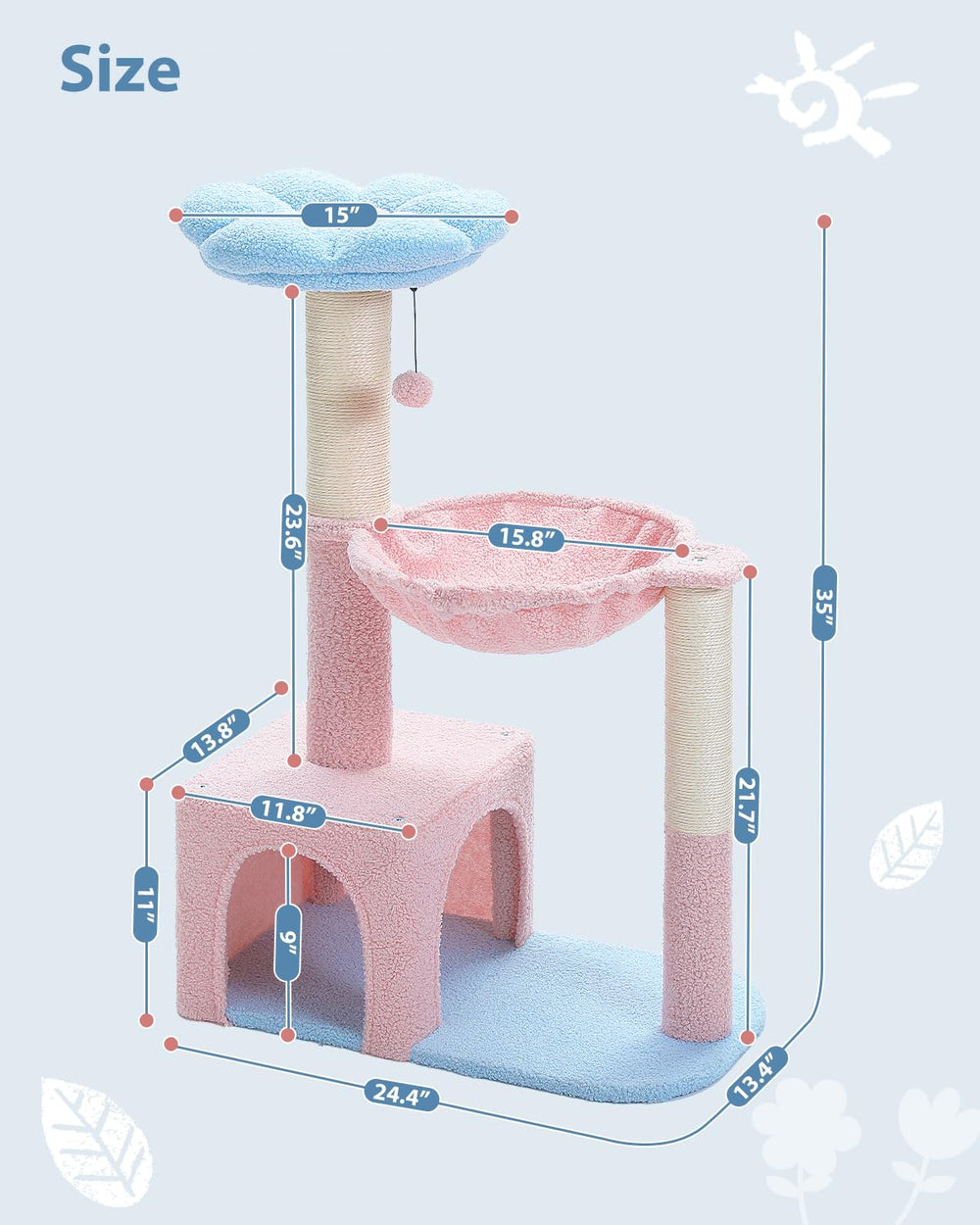 MUTTROS árbol para gatos, percha azul para vistas elevadas.