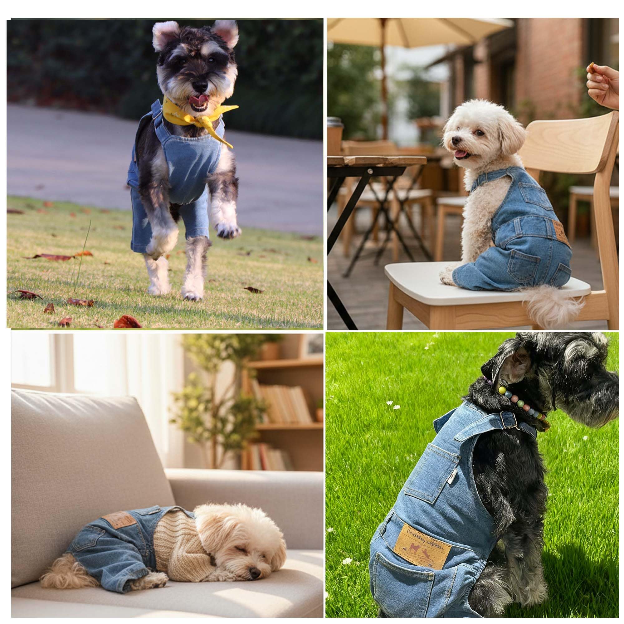 MuYaoPet overol denim azul, costuras reforzadas para mayor durabilidad.