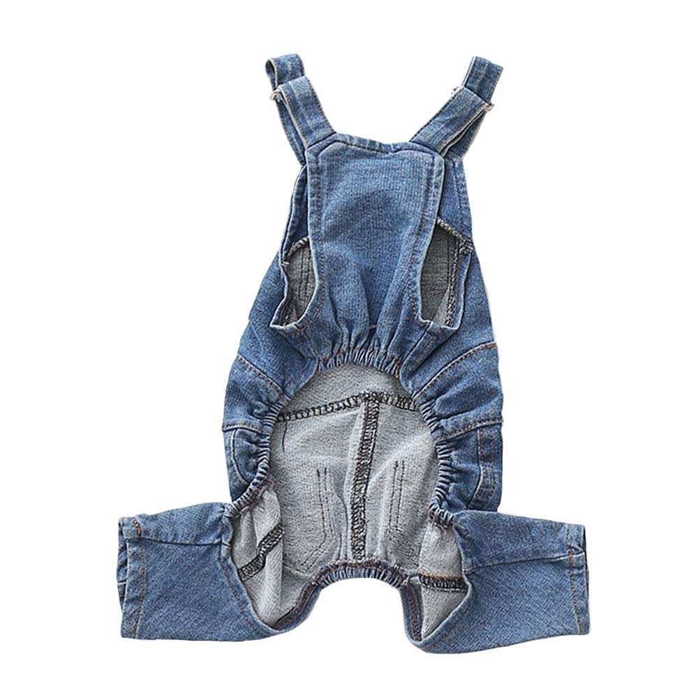MuYaoPet overol denim azul, ideal para tallas pequeñas y medianas.