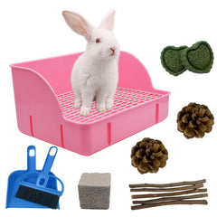 MUYG caja de arena para conejo rosa, entrenamiento cómodo y limpio.