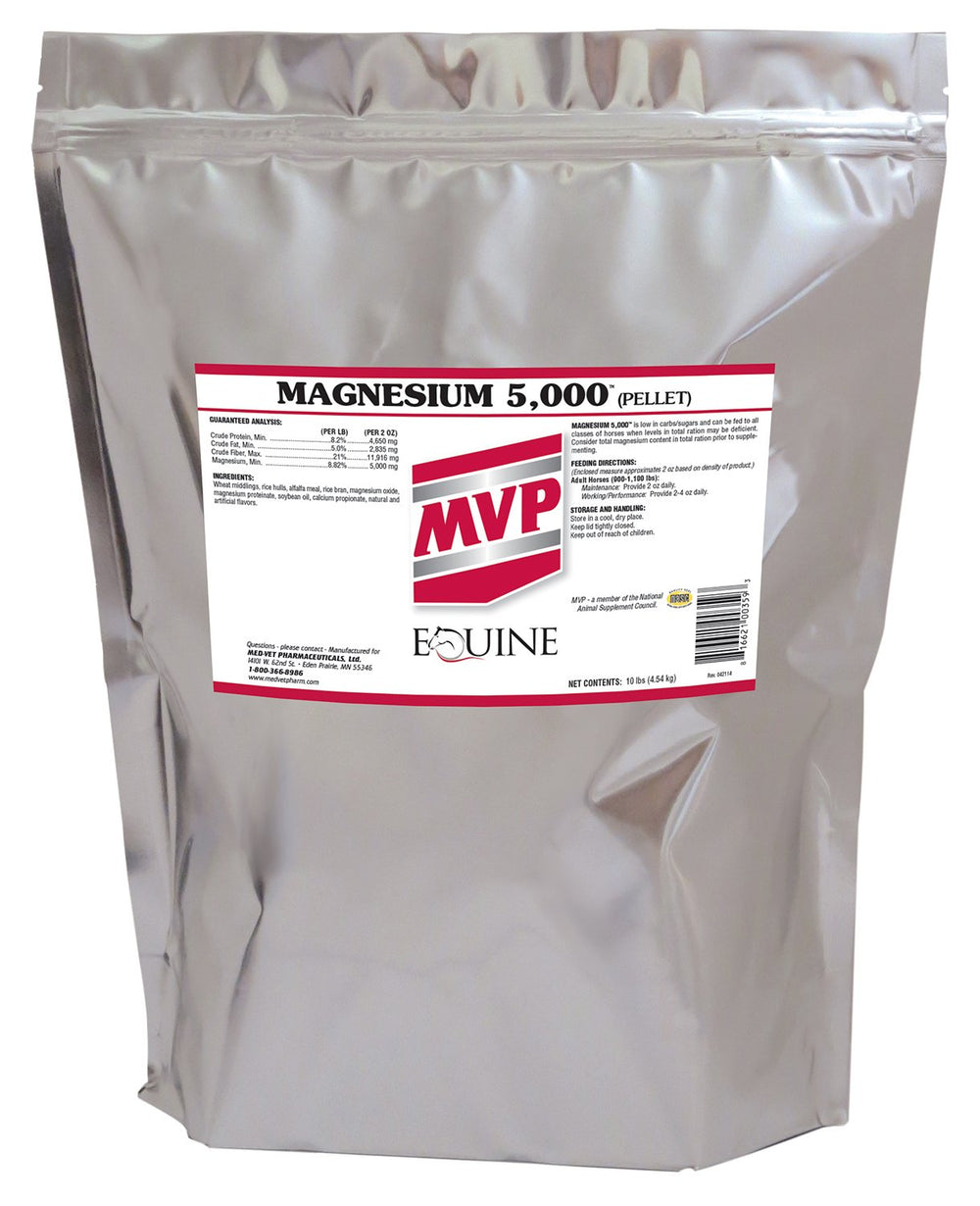 MVP Magnesium 5000, caja de gránulos para uso diario en caballos.
