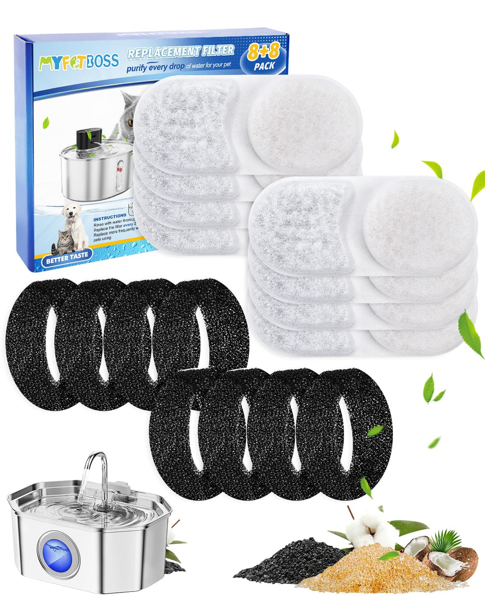 MyfatBOSS filtros para fuente de gatos, enfoque en compatibilidad APAUK y instalación rápida.