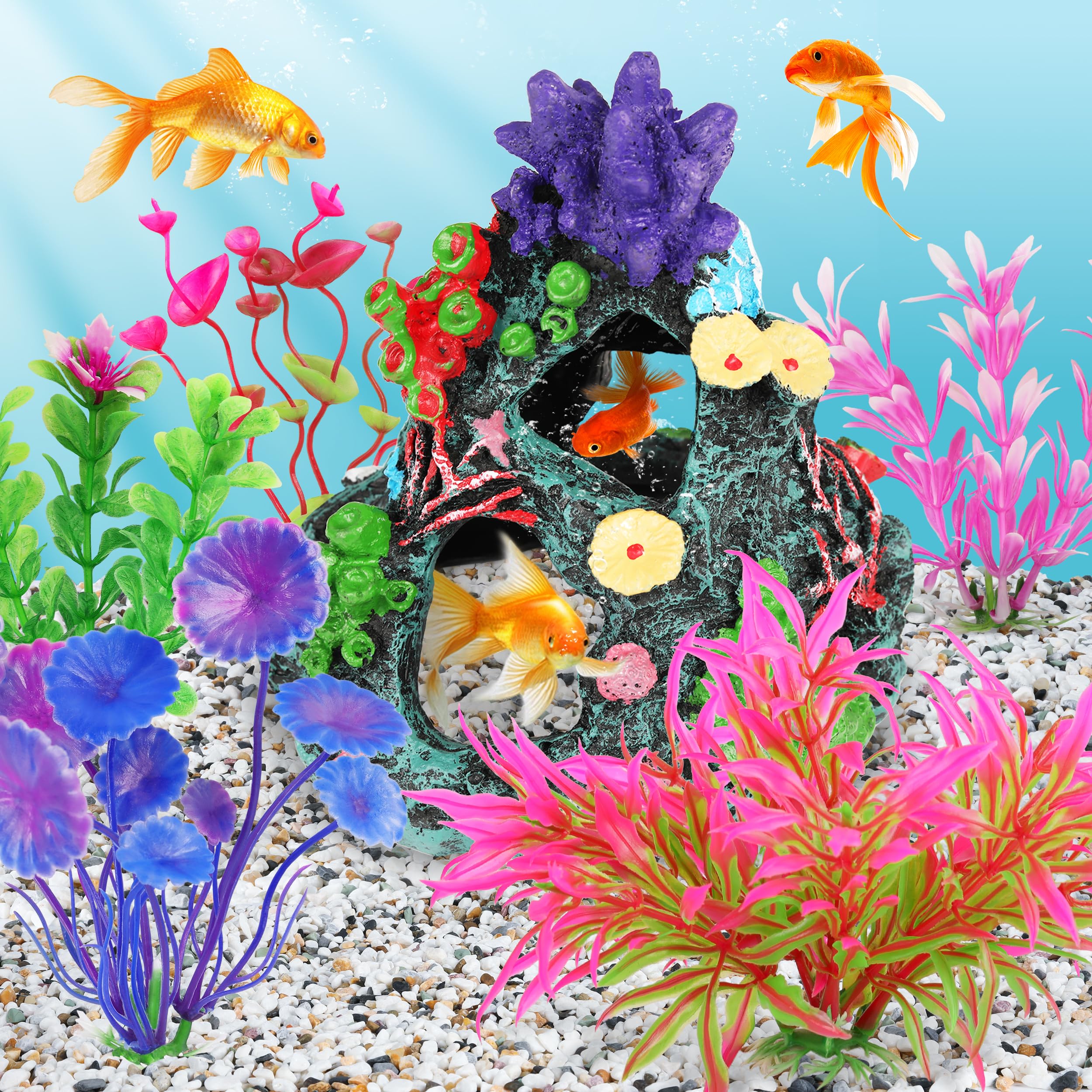 MyLifeUNIT planta artificial para acuario, tono amarillo para variedad de colores