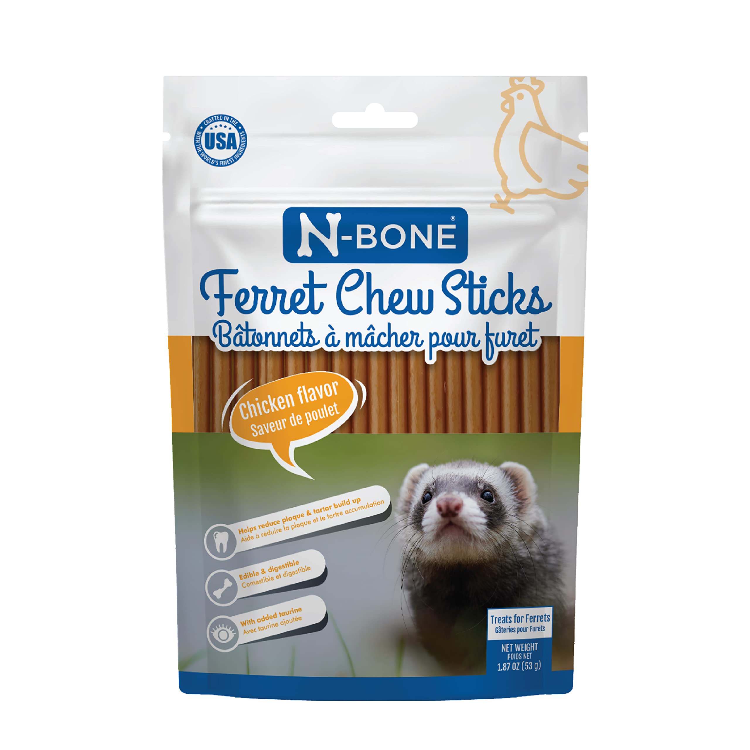 N-Bone Ferret Chew Sticks en paquete, sabor pollo para hurones.