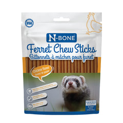 N-Bone Ferret Chew Sticks con sabor pollo, textura atractiva para masticar diariamente.