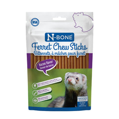 N-Bone Ferret Chew Sticks sabor bacon, mordida sabrosa para higiene dental.