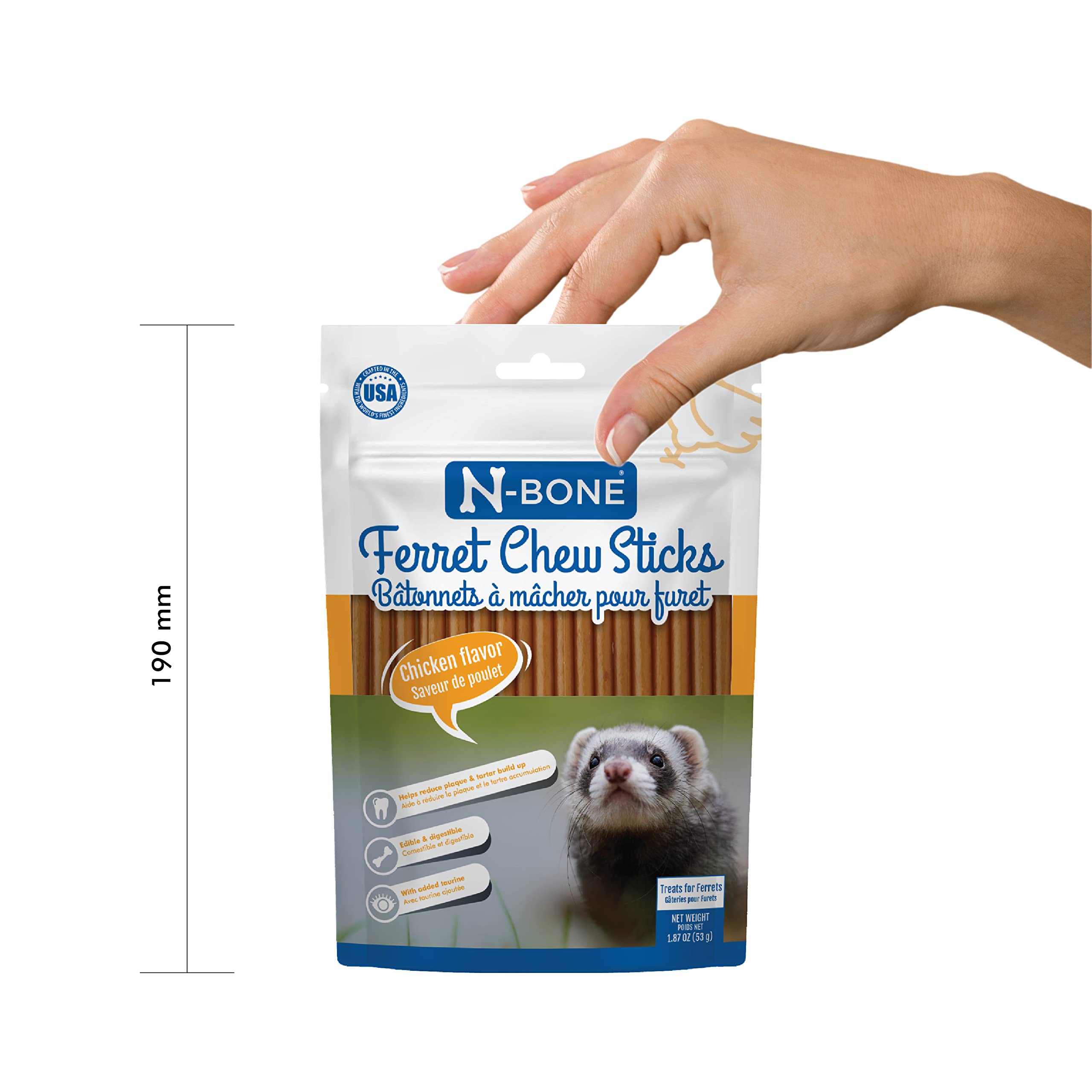 N-Bone Ferret Chew Sticks, sabor pollo para hurón activo.