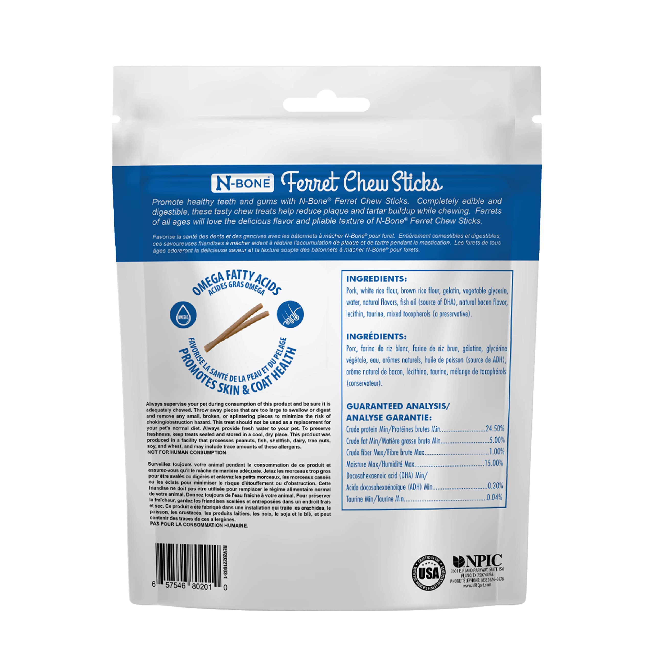 N-Bone Ferret Palitos Masticables sabor tocino, textura duradera para masticación prolongada
