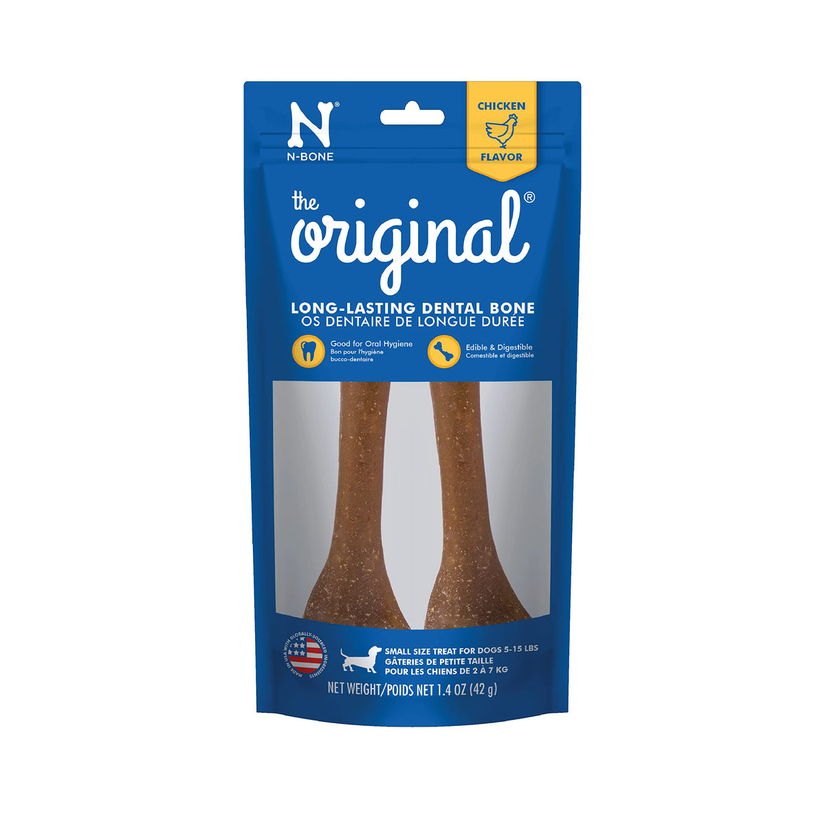 N-Bone hueso para perros pequeños; sabor pollo, snack duradero para masticar.