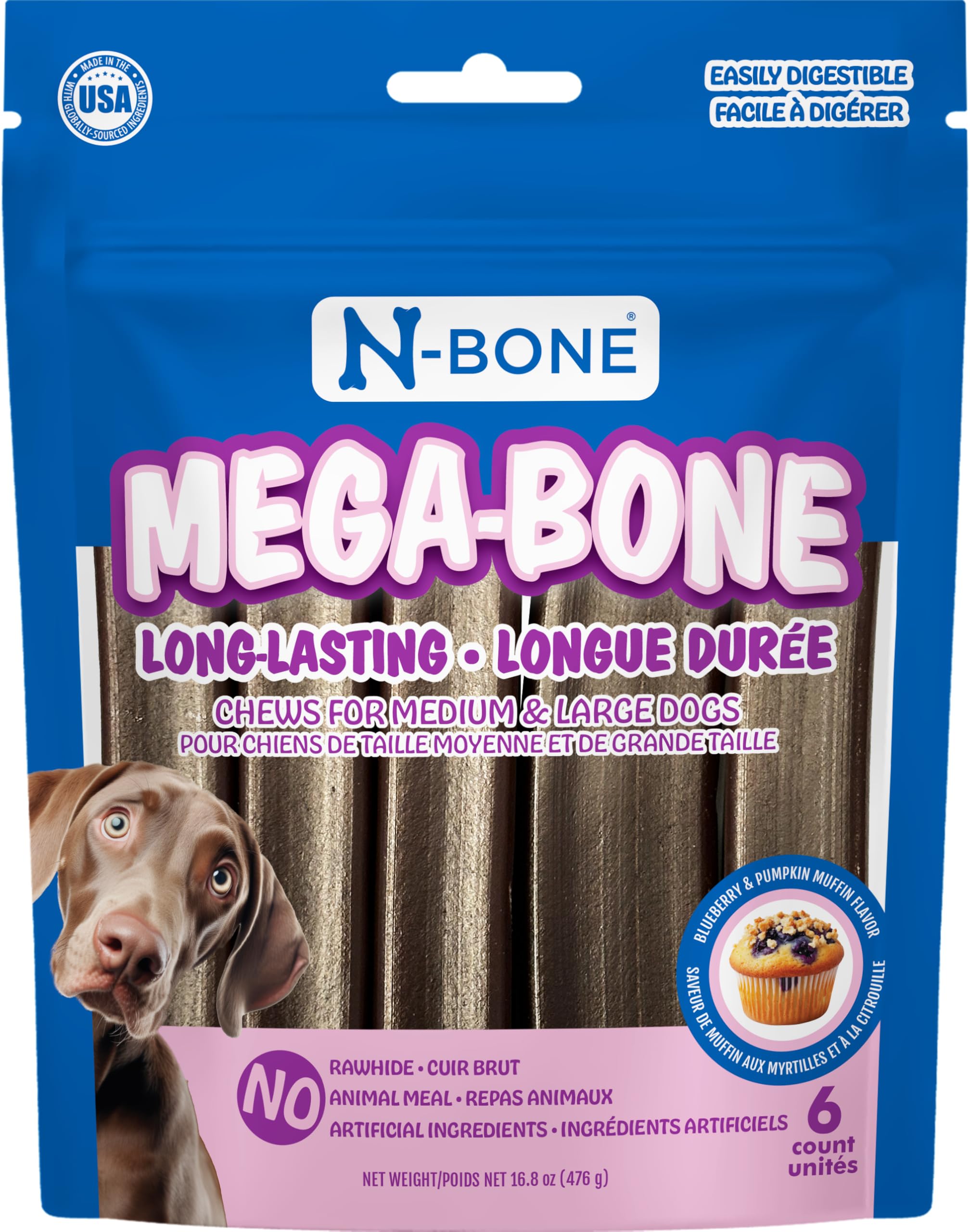 N-Bone Mega-Bone destaca durabilidad de masticación para perros activos.