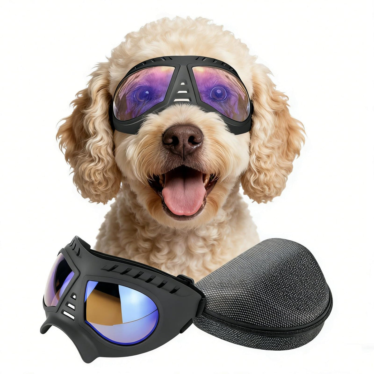 Gafas NAMSAN para perros grandes con lentes claros protegen ojos en exteriores.