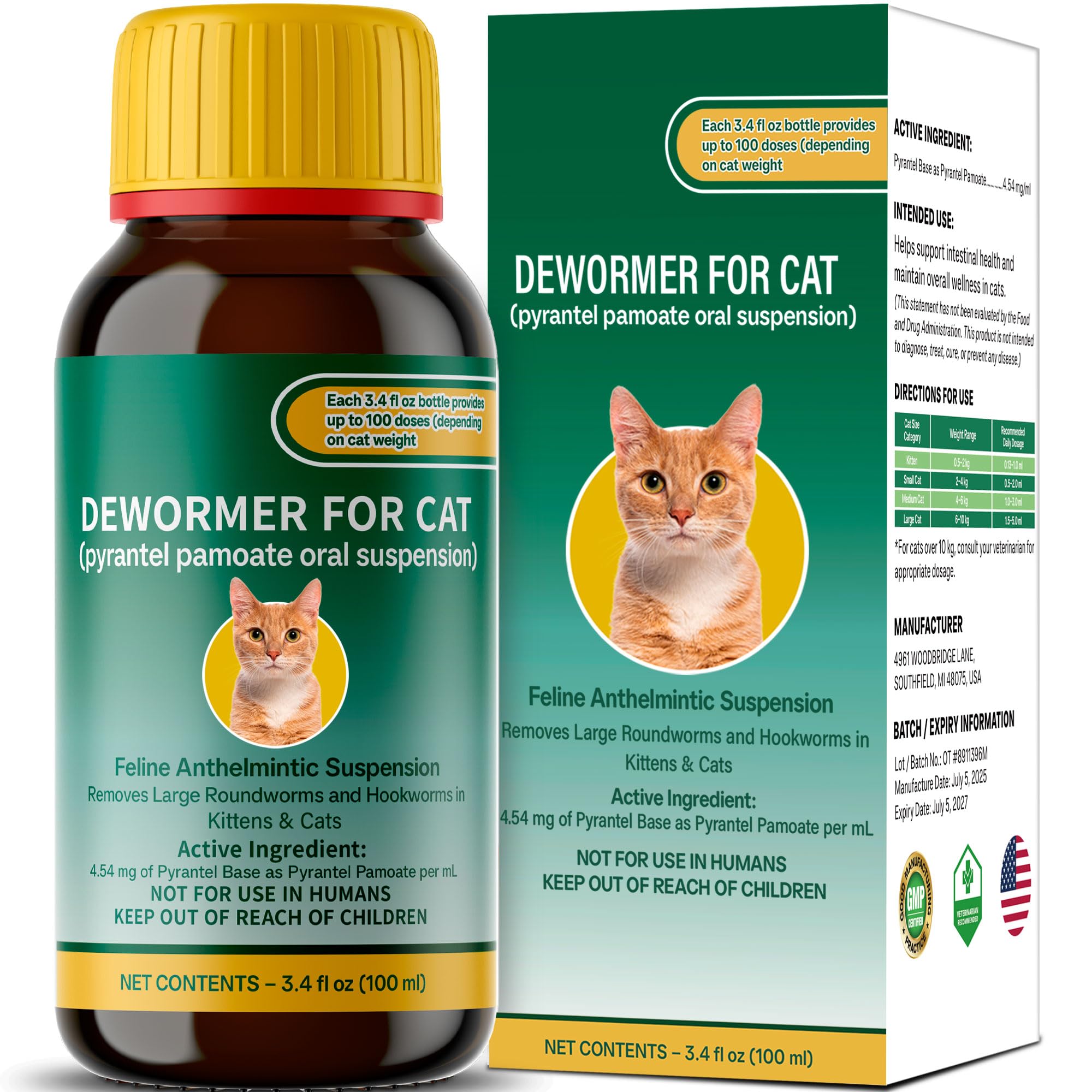 NateNatenight Desparasitante para gatos: vertido suave desde la botella para dosificación.