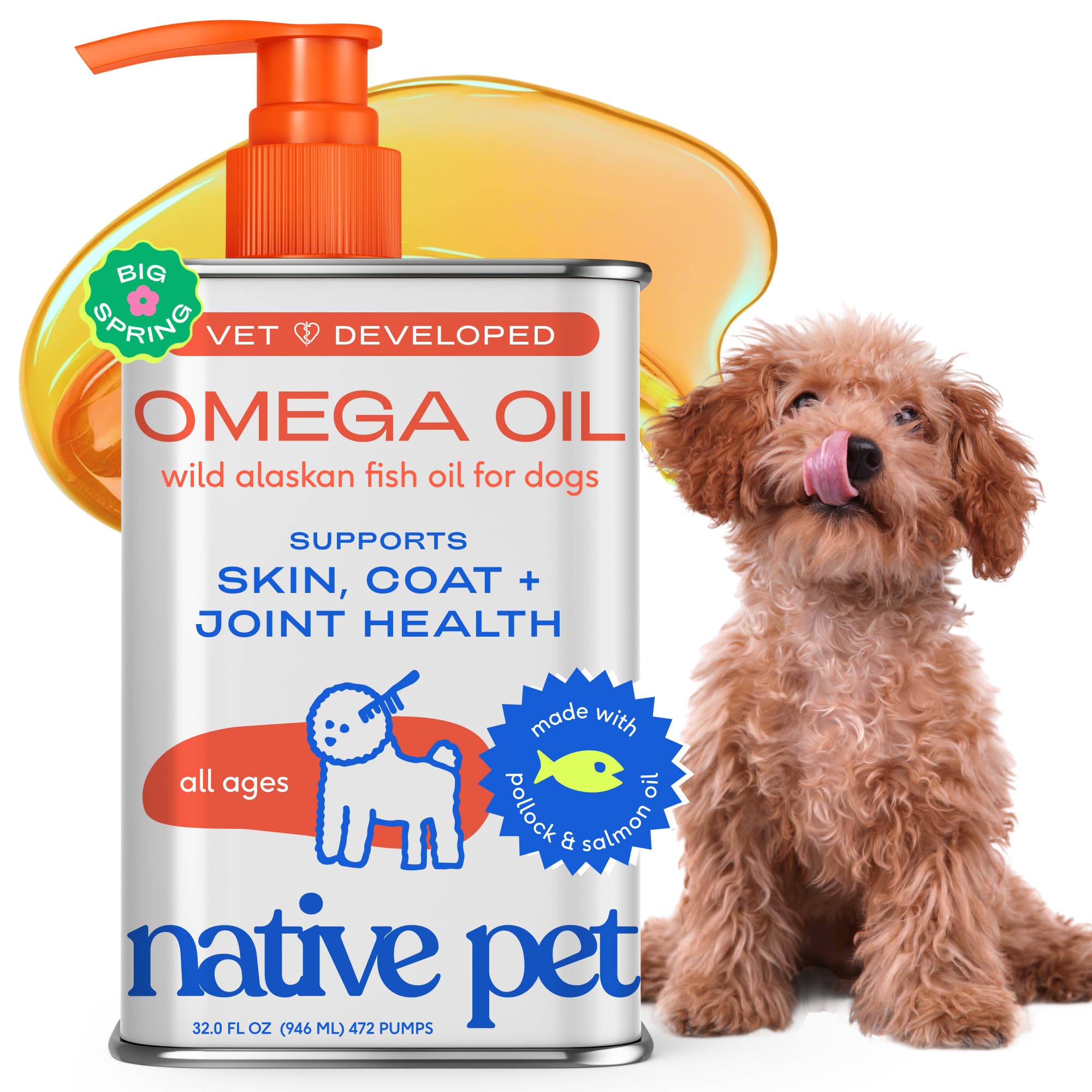 Native Pet Omega-3 salmón Alaska en botella para cuidado diario del pelaje.