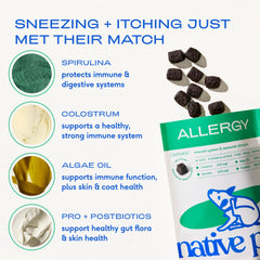 Native Pet: masticables con spirulina y probióticos para la piel canina.