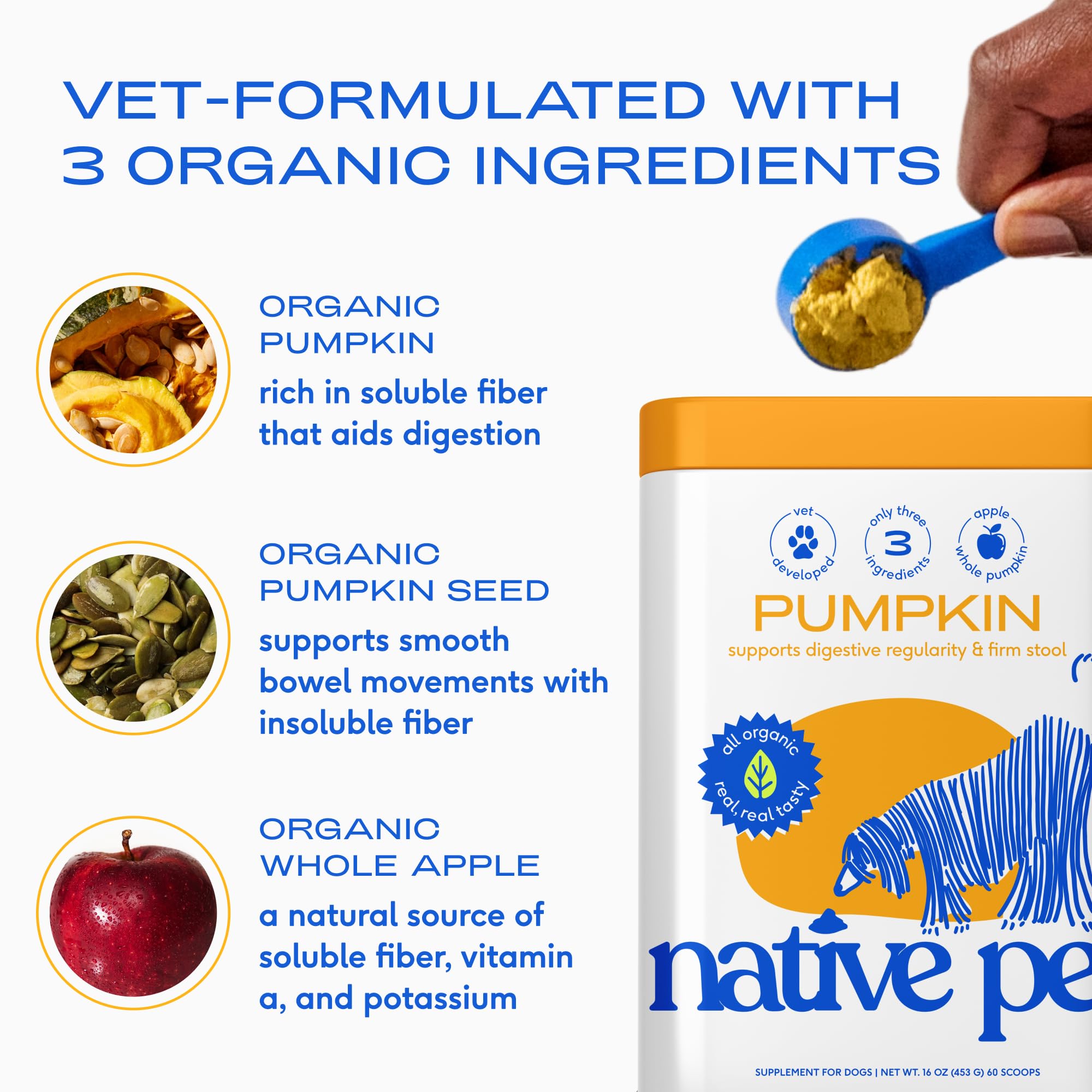 Native Pet calabaza para perros, listo para usar sin refrigeración, conveniencia diaria.