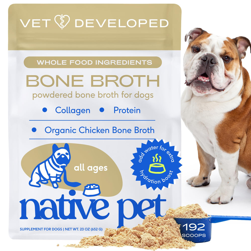 Native Pet Caldo de Hueso Pollo volcado: mejora la hidratación y sabor.