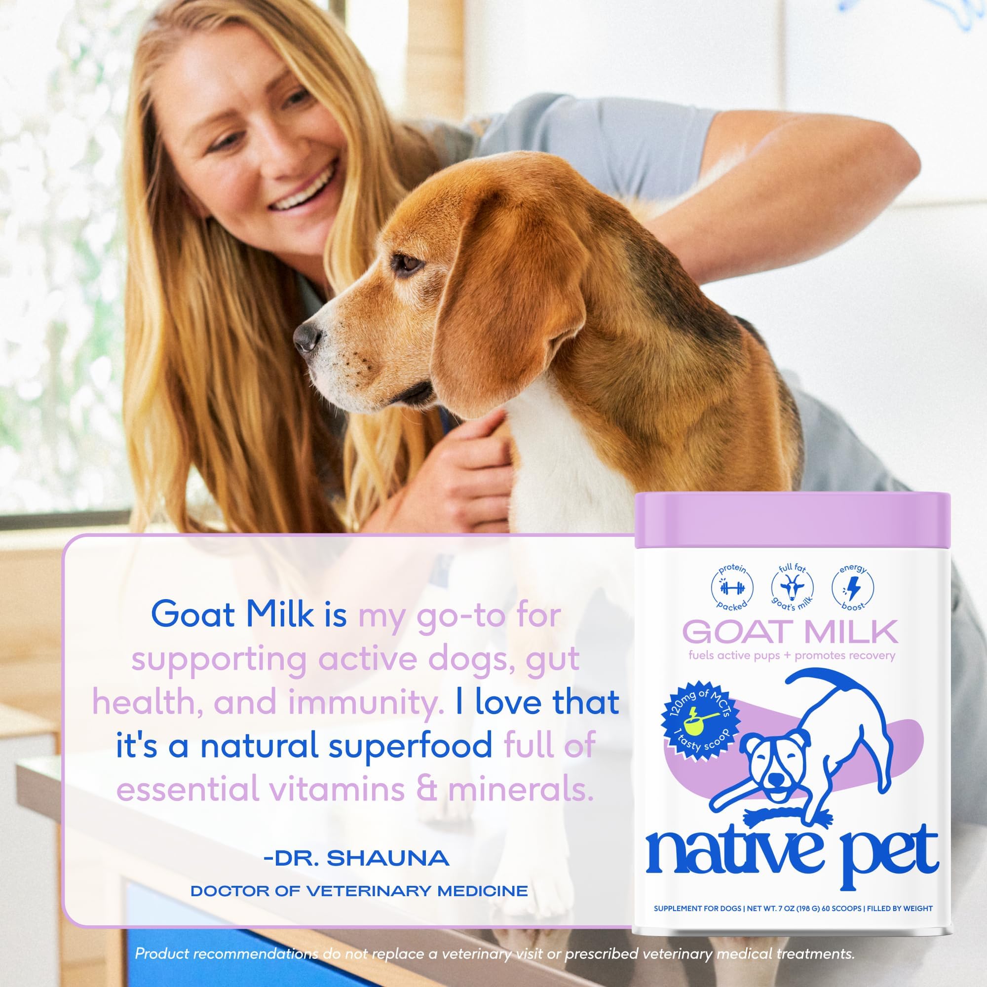 Native Pet comida con polvo de leche de cabra para perros.