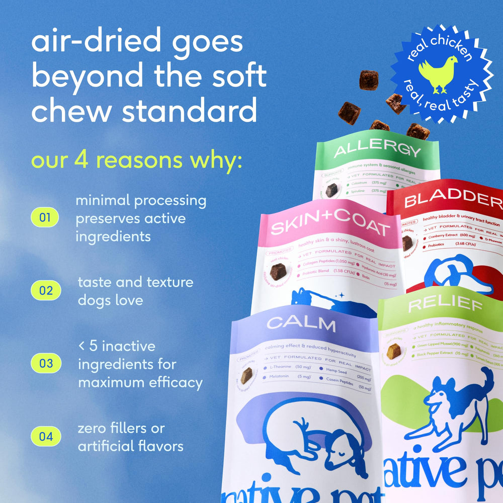 Native Pet Dog Allergy Chews hecho en EE.UU., control de calidad y seguridad.