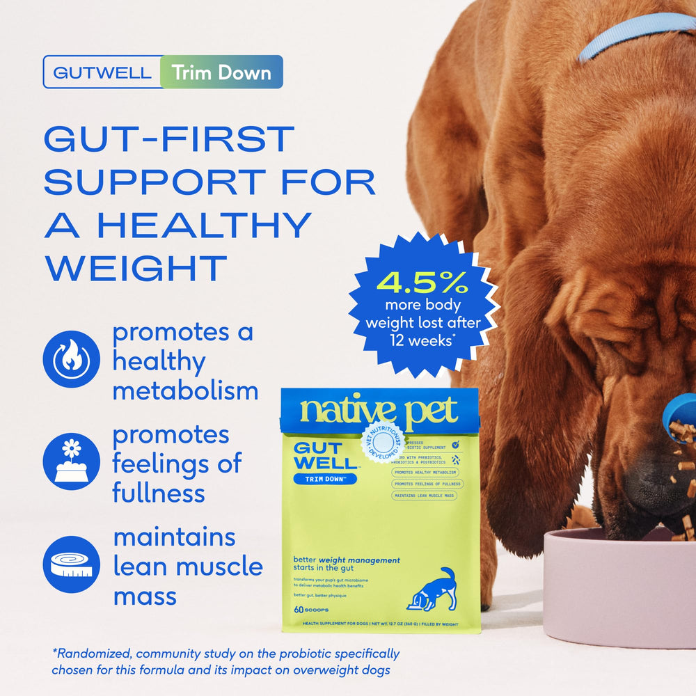 Native Pet GutWell Trim Down etiqueta frontal para guía de uso