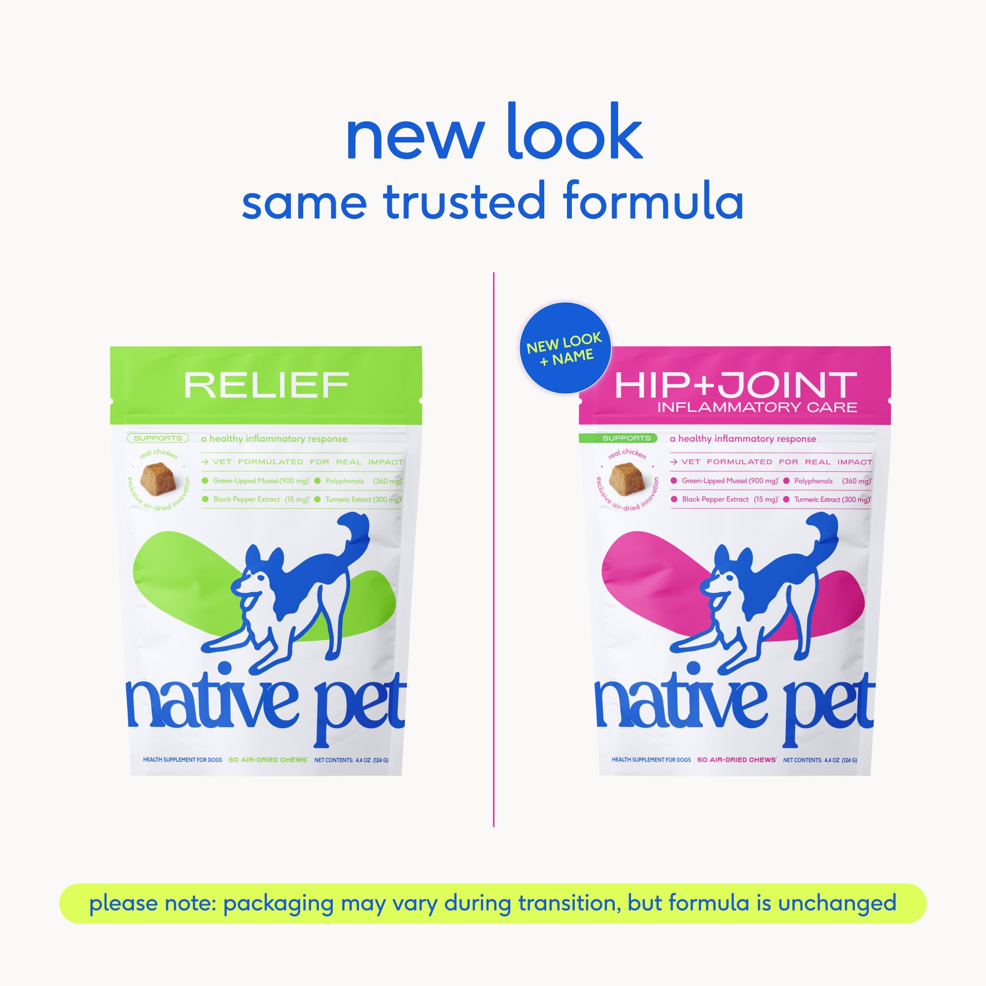 Native Pet Inflammatory Care air-dried chews close-up emphasizing real chicken flavor.