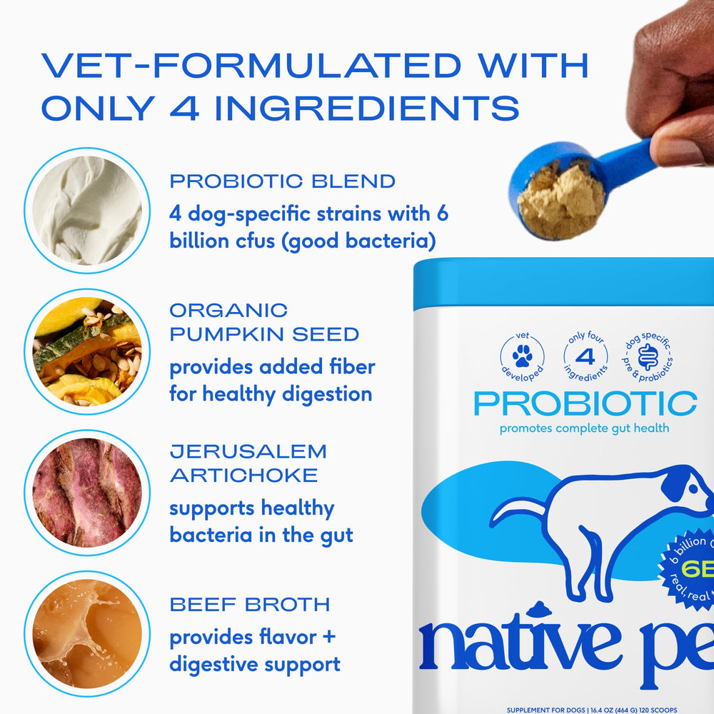 Native Pet Probiotics mezcla-alimento-humedo-seco, se integra en comida diariamente