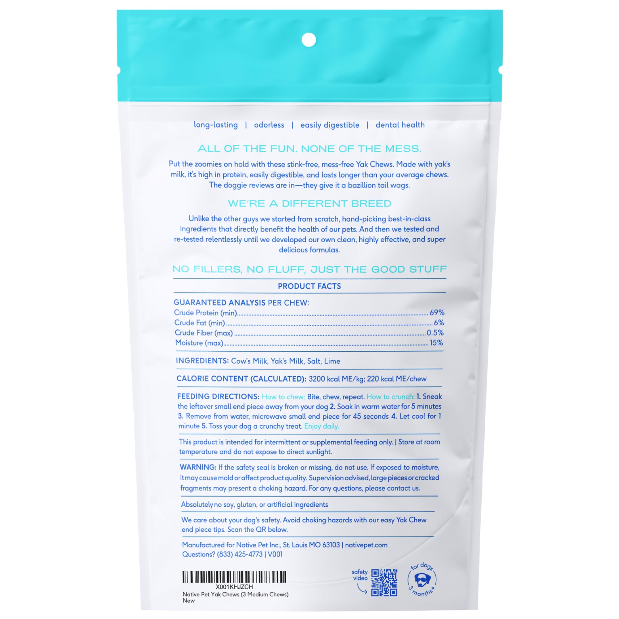 Native Pet Yak Queso Himalayo para perros medianos, masticación segura y satisfactoria.