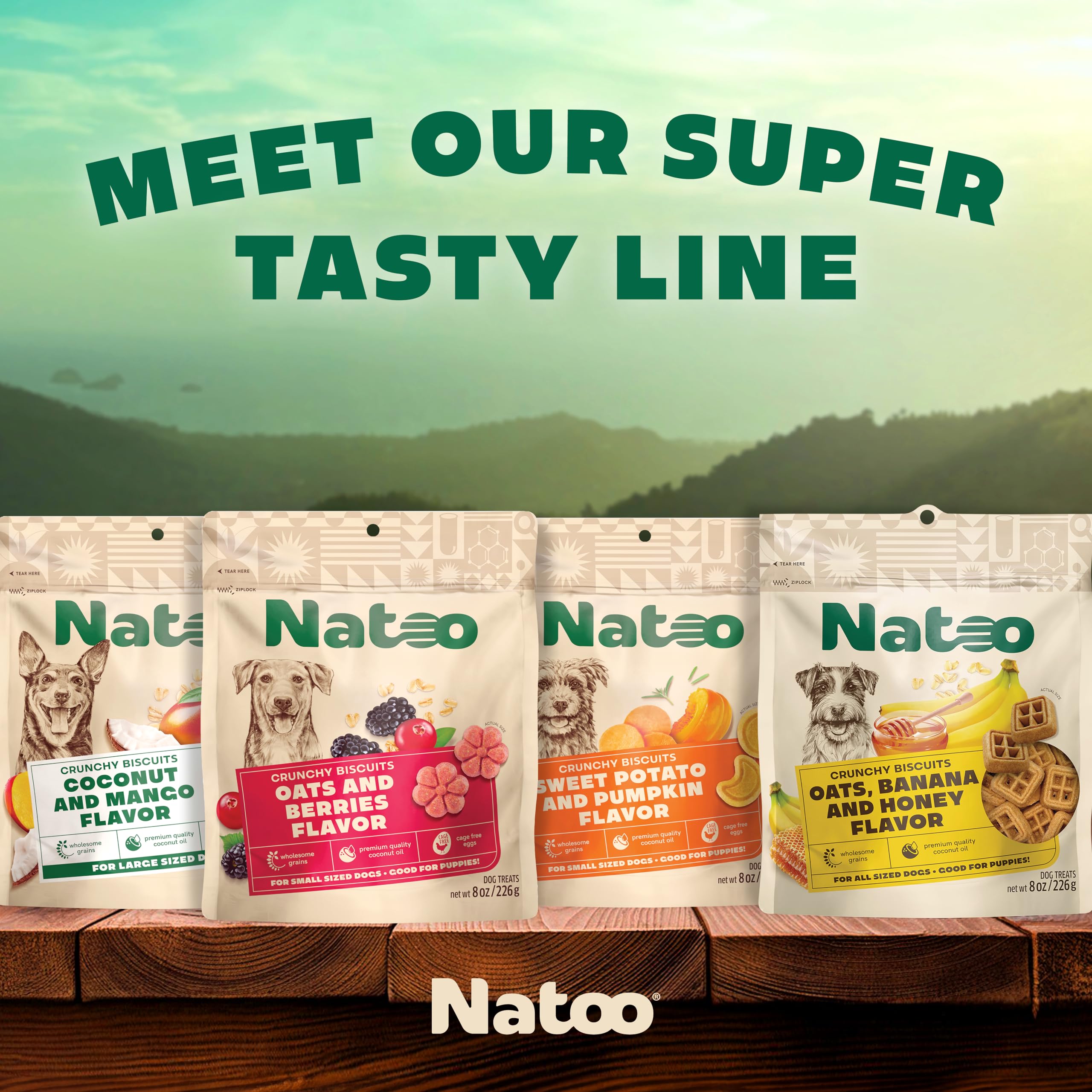 NATOO snack crocante coco mango mejora energía suave en perros pequeños.