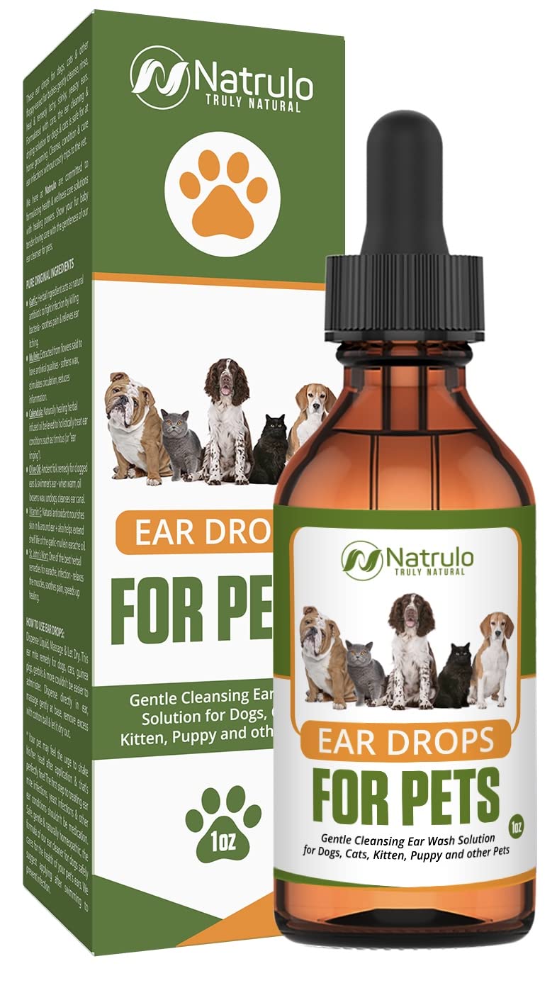 Natrulo gotas para oídos en botella para perros y gatos, limpieza suave.