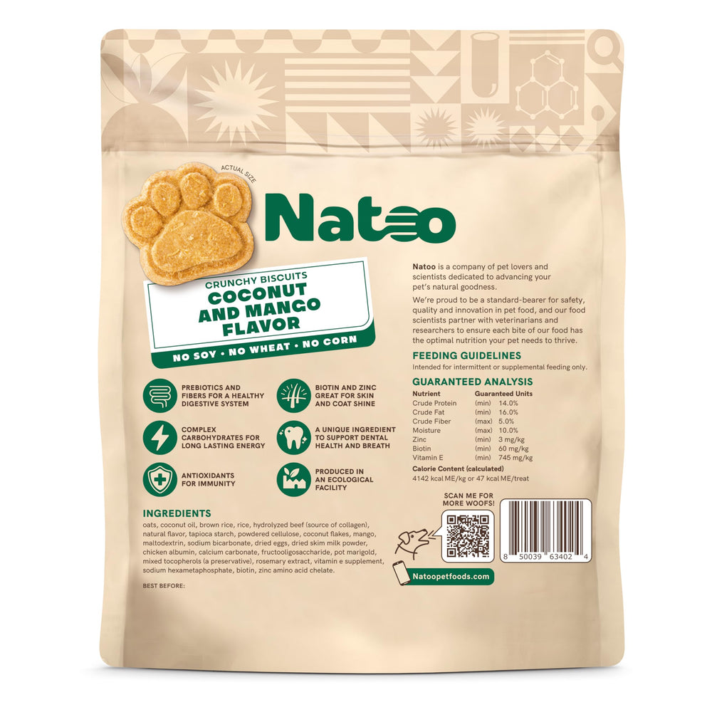 NATOO: proceso horneado artesanal, galletas crujientes para entrenamiento y recompensa.